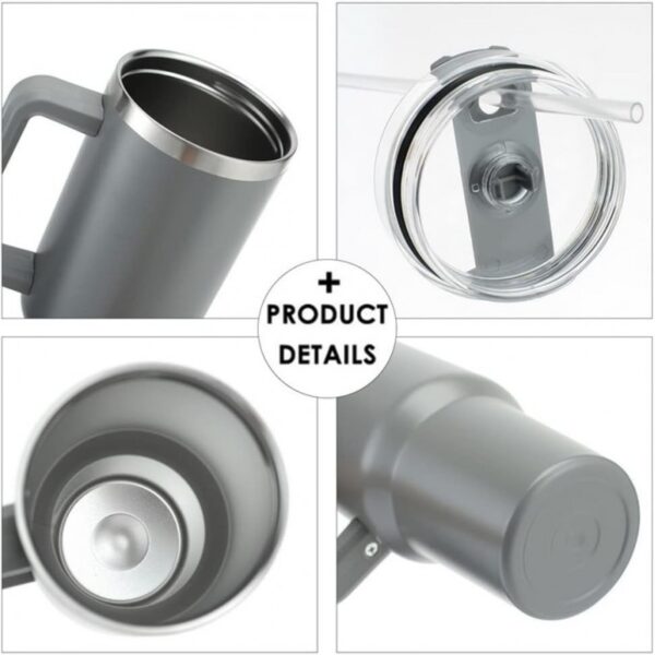 THERMISCHE BEKER MET GROTE INHOUD, HANDGREEP EN RIETJE THERMOS 1L PAARSE CUP11
