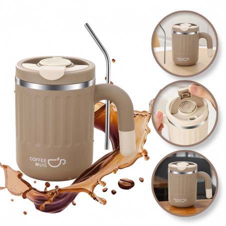 GROTE THERMISCHE BEKER met rietje 480 ml AFSLUITBARE THERMISCHE BEKER KOFFIEKOP 17BR