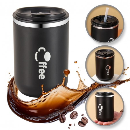 GROTE THERMISCHE BEKER met rietje 500 ml AFSLUITBARE THERMISCHE BEKER KOFFIEKOP 07WZ3