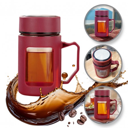 Koffie-thee glazen mok met handvat rood 500 ml CUP18CZE