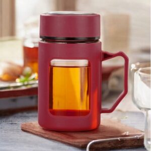 Koffie-thee glazen mok met handvat rood 500 ml CUP18CZE