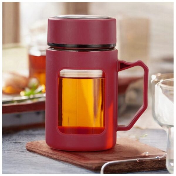 Koffie-thee glazen mok met handvat rood 500 ml CUP18CZE