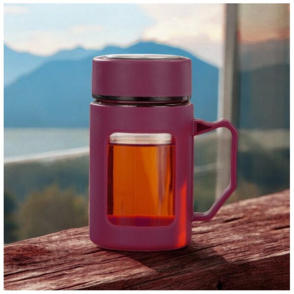 Koffie-thee glazen mok met handvat rood 500 ml CUP18CZE