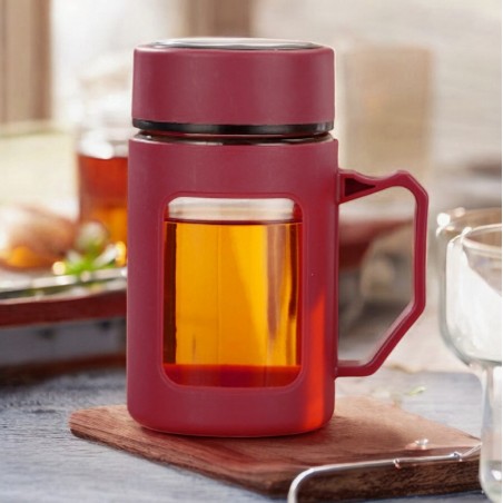 Koffie-thee glazen mok met handvat rood 500 ml CUP18CZE