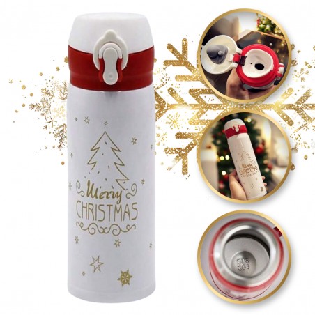 THERMISCHE BEKER, FLES 500ML KERST WINTER THERMISCHE FLES wit BD39B
