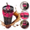 Gekleurde glazen mok voor koffie en thee met rietje en sluiting 400 ml CUP14