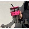 Gekleurde glazen mok voor koffie en thee met rietje en sluiting 400 ml CUP14