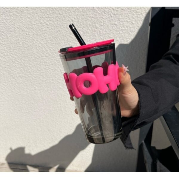 Gekleurde glazen mok voor koffie en thee met rietje en sluiting 400 ml CUP14
