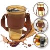 Gekleurde glazen mok voor koffie en thee met rietje en sluiting 450 ml CUP09BR