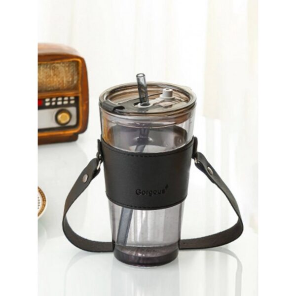 Gekleurde glazen mok voor koffie en thee met rietje en sluiting 450 ml CUP09GRAF