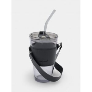 Gekleurde glazen mok voor koffie en thee met rietje en sluiting 450 ml CUP09GRAF