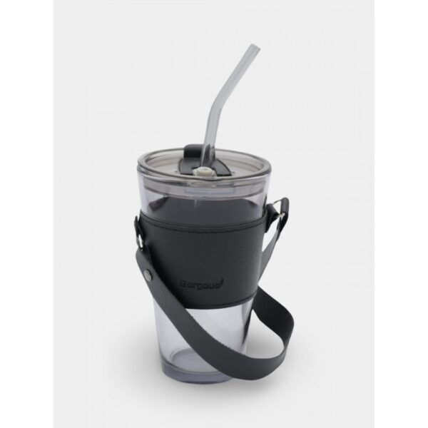 Gekleurde glazen mok voor koffie en thee met rietje en sluiting 450 ml CUP09GRAF