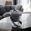 Gekleurde glazen mok voor koffie en thee met rietje en sluiting 450 ml CUP09GRAF