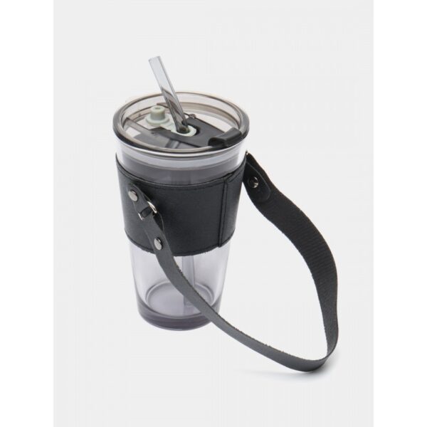 Gekleurde glazen mok voor koffie en thee met rietje en sluiting 450 ml CUP09GRAF