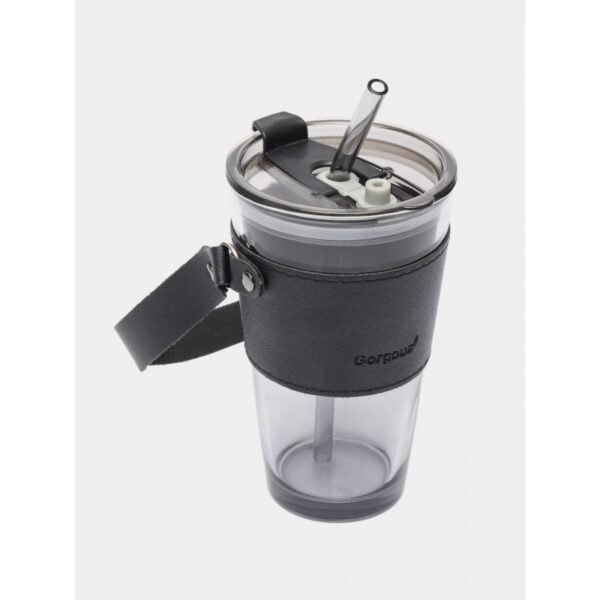 Gekleurde glazen mok voor koffie en thee met rietje en sluiting 450 ml CUP09GRAF
