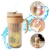 Koffie-thee geribbelde glazen mok met rietje, zeefje en sluiting 550 ml CUP12BR