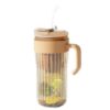 Koffie-thee geribbelde glazen mok met rietje, zeefje en sluiting 550 ml CUP12BR