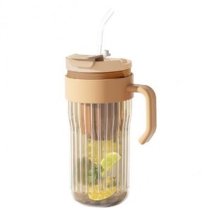 Koffie-thee geribbelde glazen mok met rietje, zeefje en sluiting 550 ml CUP12BR