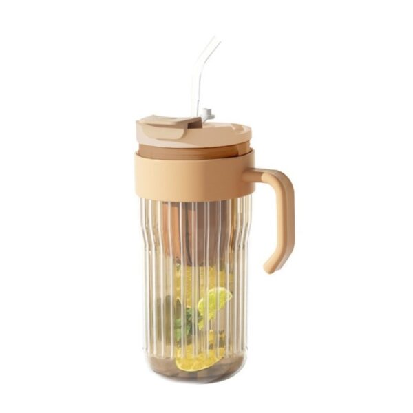 Koffie-thee geribbelde glazen mok met rietje, zeefje en sluiting 550 ml CUP12BR