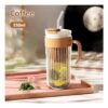 Koffie-thee geribbelde glazen mok met rietje, zeefje en sluiting 550 ml CUP12BR