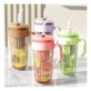 Koffie-thee geribbelde glazen mok met rietje, zeefje en sluiting 550 ml CUP12BR