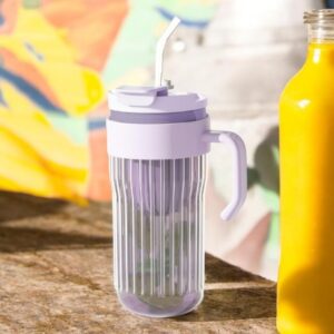 Koffie-thee geribbelde glazen mok met rietje, zeefje en sluiting 550 ml CUP12FIO