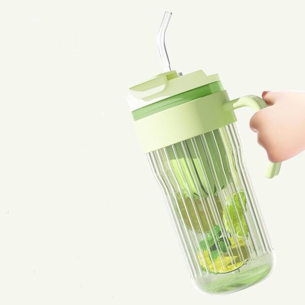 Koffie-thee geribbelde glazen mok met rietje, zeefje en sluiting 550 ml CUP12FIO