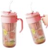 Koffie-thee geribbelde glazen mok met rietje, zeefje en sluiting 550 ml CUP12R
