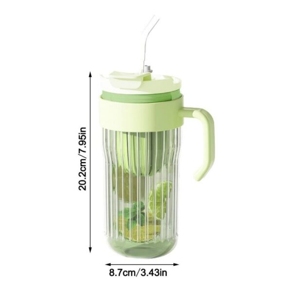 Koffie-thee geribbelde glazen mok met rietje, zeefje en sluiting 550 ml CUP12R