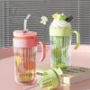 Koffie-thee geribbelde glazen mok met rietje, zeefje en sluiting 550 ml CUP12R