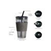 Koffie-thee mok van glas met rietje en sluiting 450 ml CUP09B