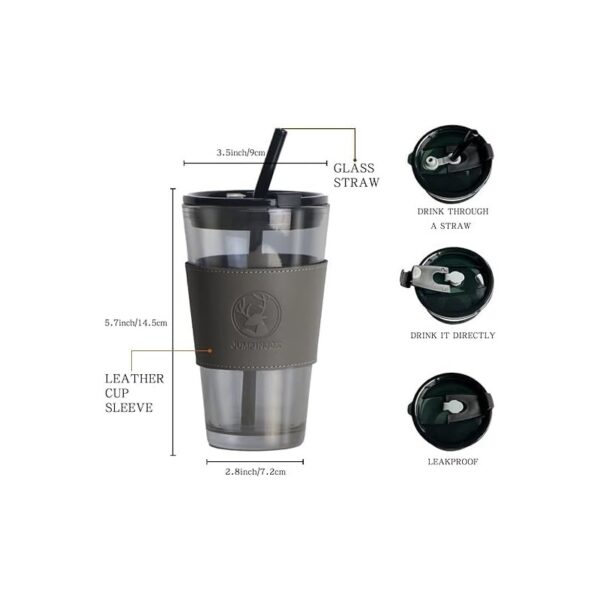 Koffie-thee mok van glas met rietje en sluiting 450 ml CUP09B