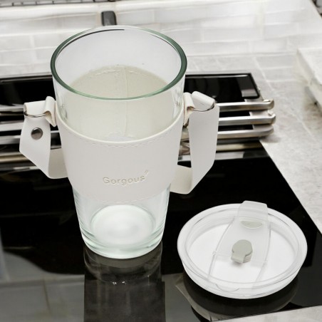 Koffie-thee mok van glas met rietje en sluiting 450 ml CUP09B