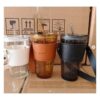 Koffie-thee mok van glas met rietje en sluiting 450 ml CUP09B