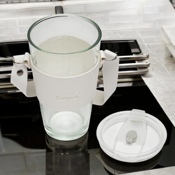Koffie-thee mok van glas met rietje en sluiting 450 ml CUP09B
