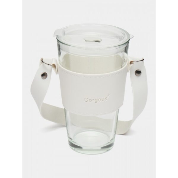 Koffie-thee mok van glas met rietje en sluiting 450 ml CUP09B