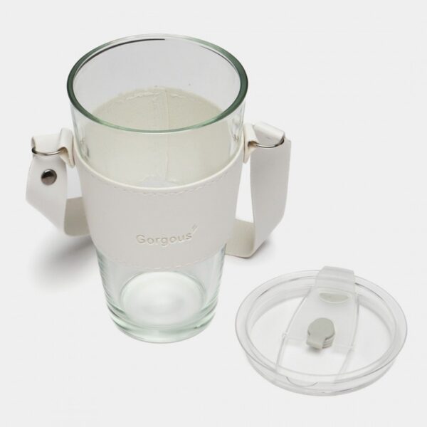 Koffie-thee mok van glas met rietje en sluiting 450 ml CUP09B