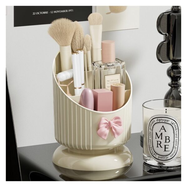 Organizer make-up spullen crème met roze strik CB67