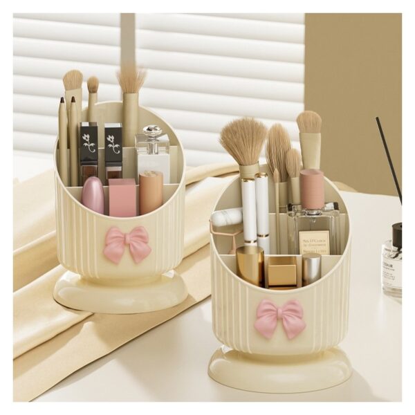 Organizer make-up spullen crème met roze strik CB67
