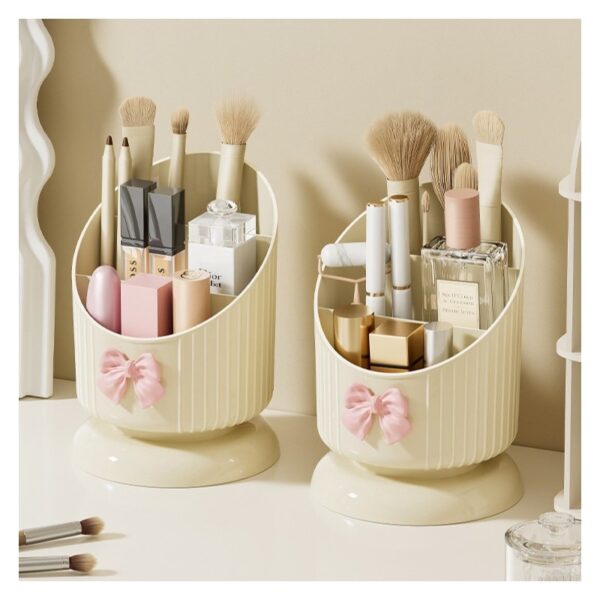 Organizer make-up spullen crème met roze strik CB67