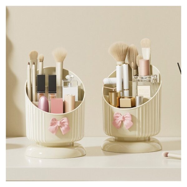 Organizer make-up spullen crème met roze strik CB67
