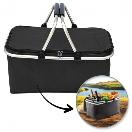 Opvouwbare thermische boodschappenmand, picknick zwart 47x27x23cm KP01CZ
