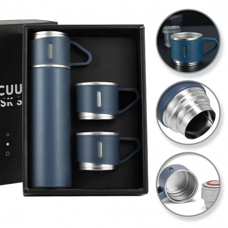 DE THERMOSSET MET 3 MOKKEN, cadeauverpakking, 500 ml marineblauw BD24GRAN