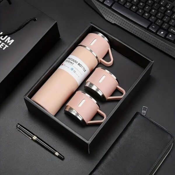 DE THERMOSSET MET 3 MOKKEN, cadeauverpakking, 500 ml roze BD24R