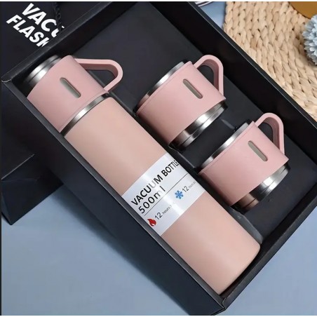 DE THERMOSSET MET 3 MOKKEN, cadeauverpakking, 500 ml roze BD24R