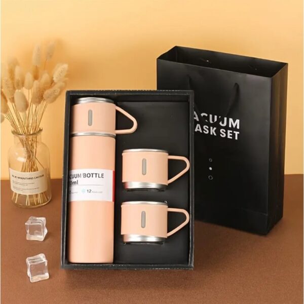 DE THERMOSSET MET 3 MOKKEN, cadeauverpakking, 500 ml roze BD24R