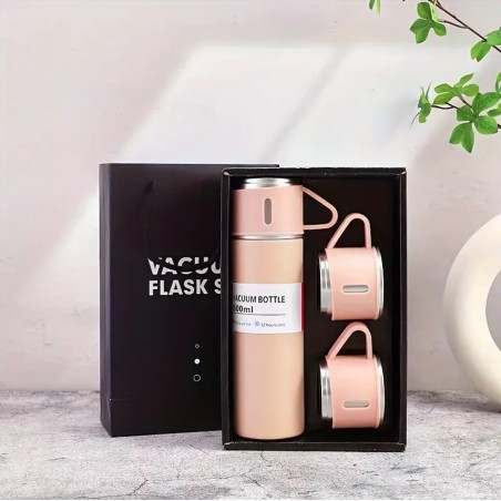 DE THERMOSSET MET 3 MOKKEN, cadeauverpakking, 500 ml roze BD24R