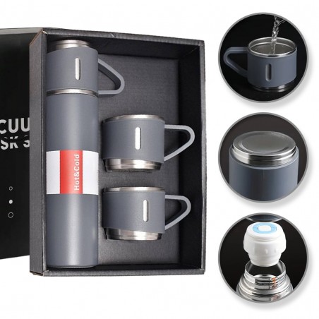 DE THERMOSSET MET 3 MOKKEN, cadeauverpakking, 500 ml grijs BD24SZ