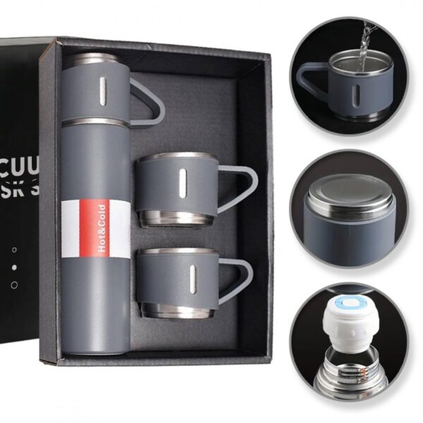 DE THERMOSSET MET 3 MOKKEN, cadeauverpakking, 500 ml grijs BD24SZ